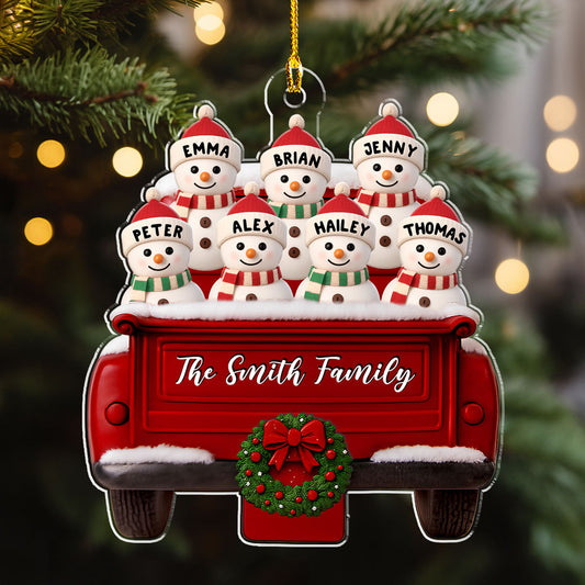 Red Truck Snowman Family - Personalized Custom Acrylic Ornament