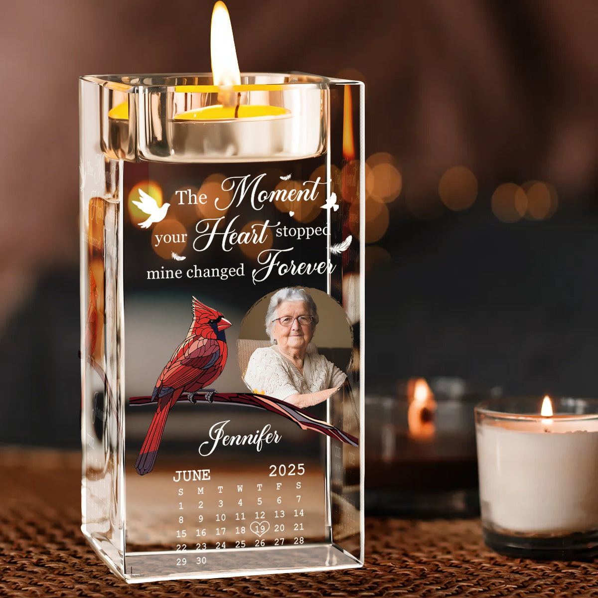 The Moment Your Heart Stopped - Personalized Custom Crystal Candle Holder