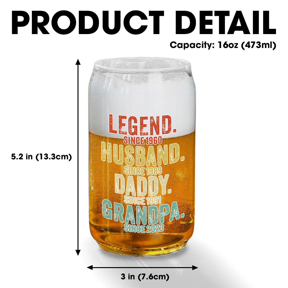 Legend Husband Dad Papa - Personalized Custom Beer Can Glass