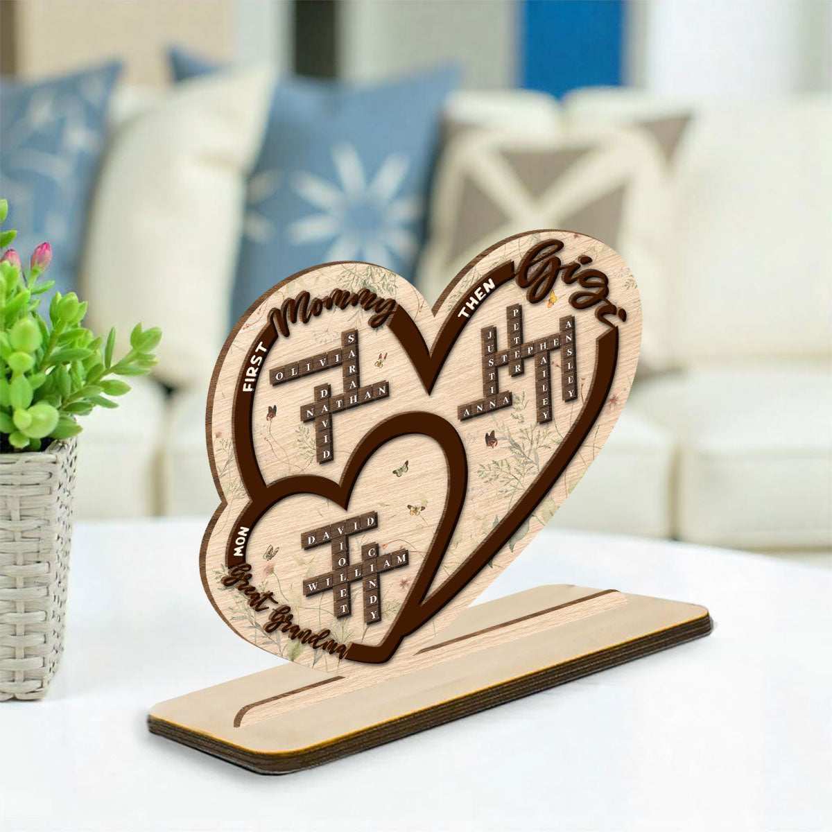 First Mom Now Grandma - Personalized Custom 2-Layer Wood Plaque With Flat Base