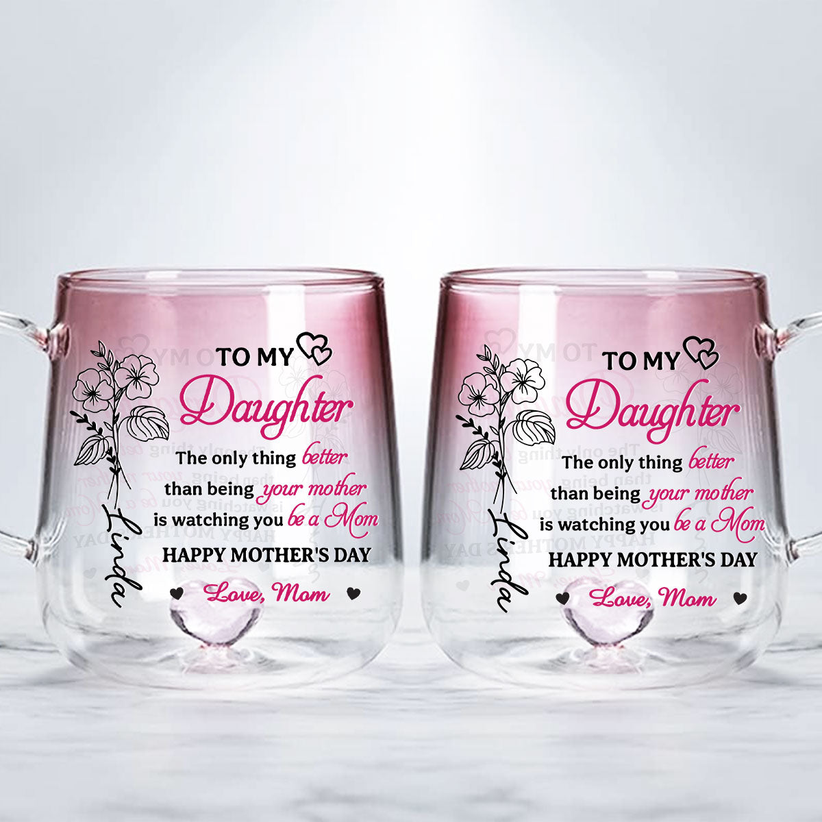 To My Daughter - Personalized Custom Pink Gradient Glass Mug