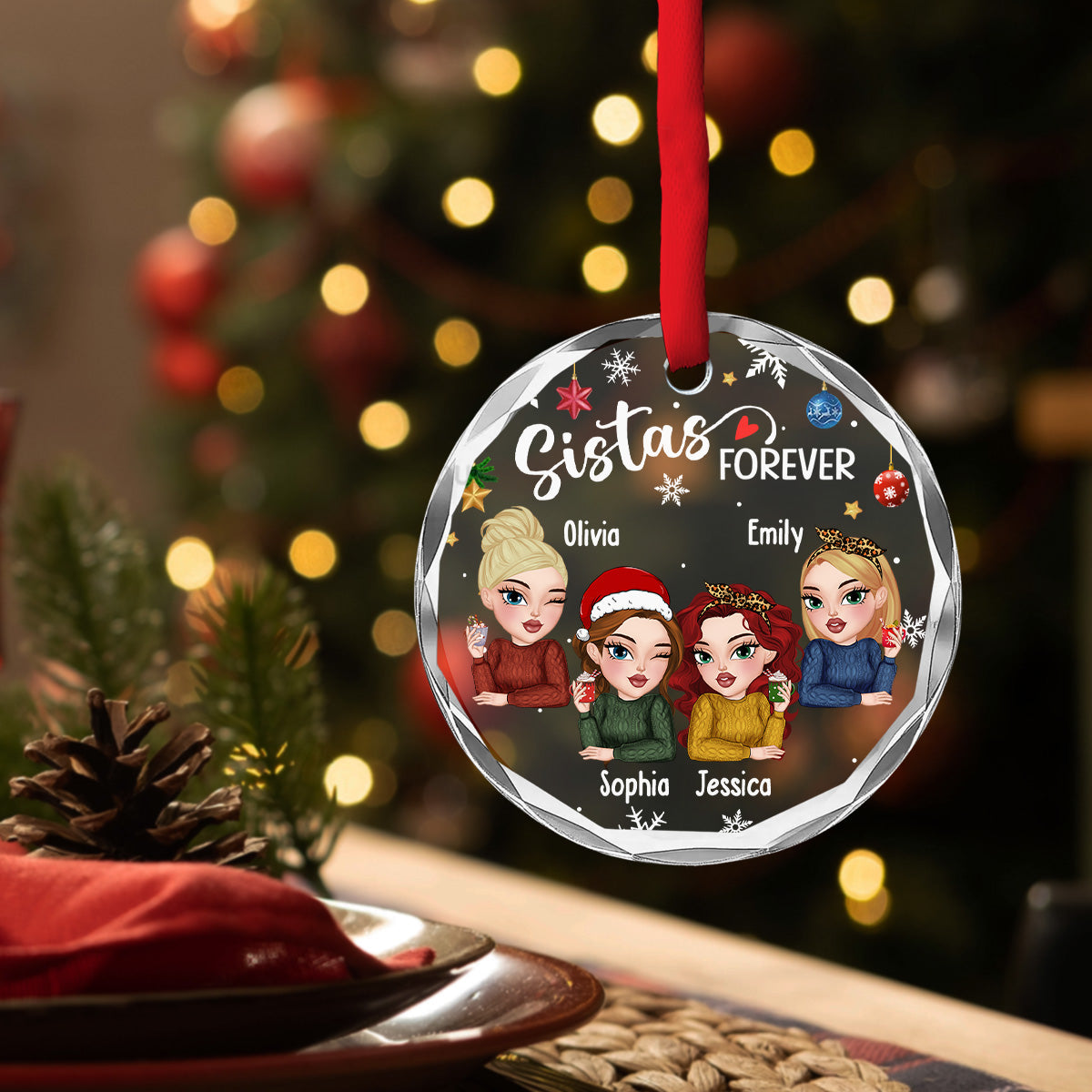 Besties Forever Christmas - Personalized Custom Glass Ornament