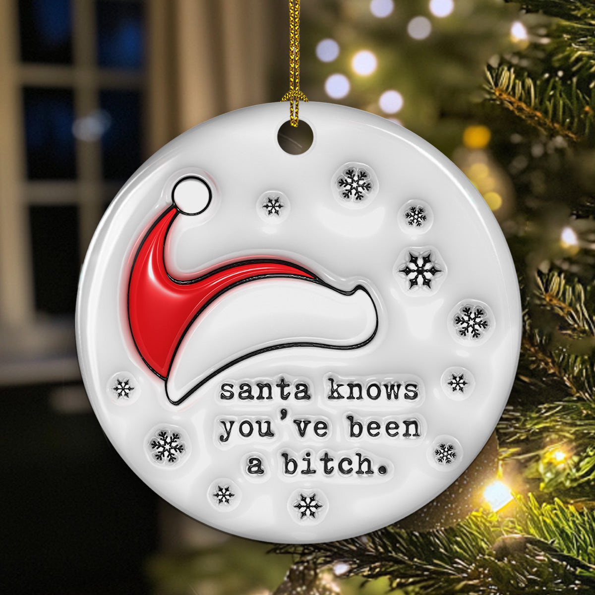 Santa Know You - 3D Inflated Effect Ceramic Ornament
