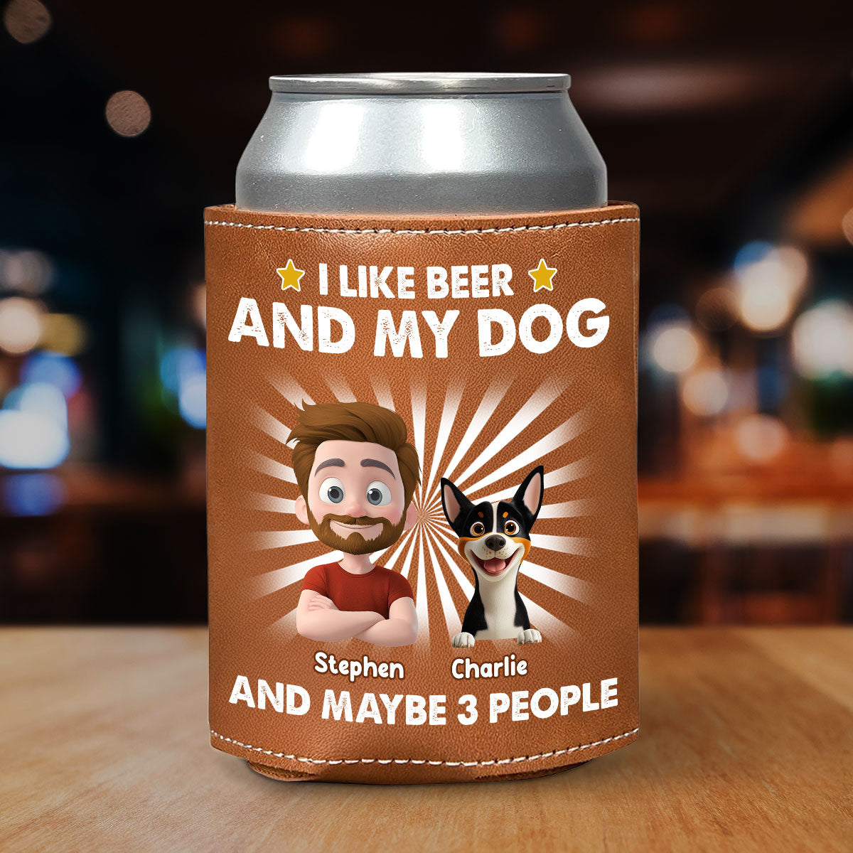 I Like Beer - Personalized Custom Leather Can Cooler Holder