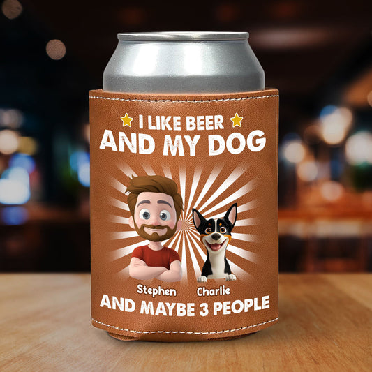 I Like Beer - Personalized Custom Leather Can Cooler Holder