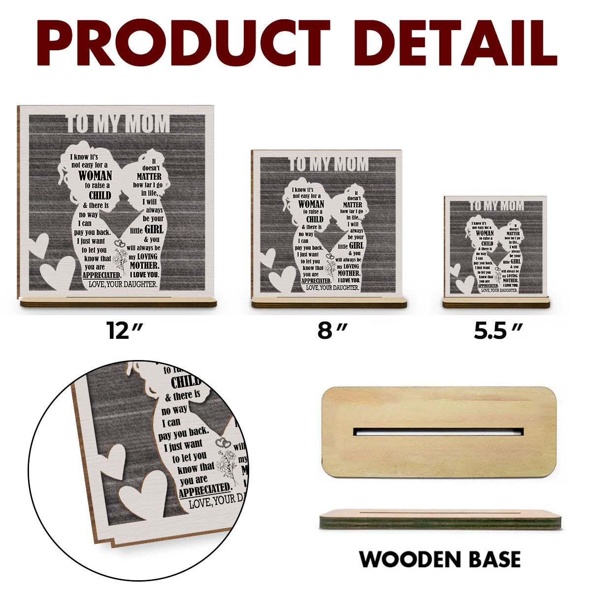 Forever Grateful to Mother - Personalized Custom 2-Layer Wood Plaque With Flat Base