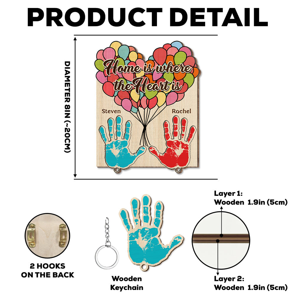 Home Is Where The Heart Is - Personalized Custom Wooden Key Holder With Keychain