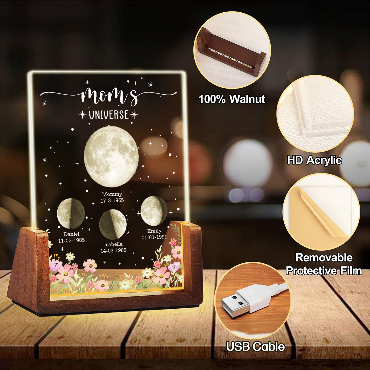 Momma Love Brighter Than Moon - Personalized Custom Plaque With Walnut Base