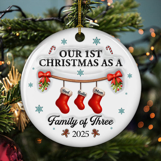 Christmas With Mom Dad And Baby - Personalized Custom 3D Effect Ceramic Ornament