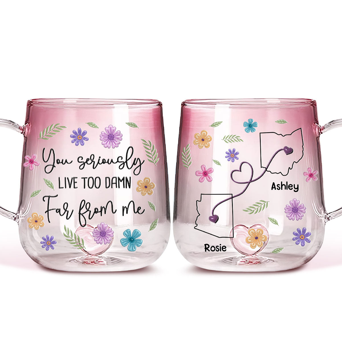 Wish You Lived Much Closer - Personalized Custom Pink Gradient Glass Mug