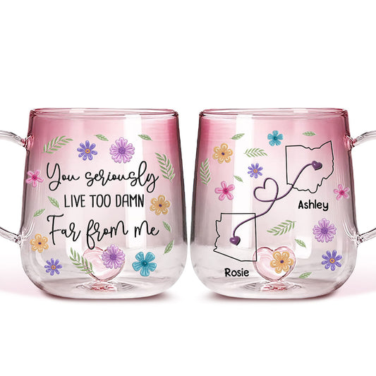 Wish You Lived Much Closer - Personalized Custom Pink Gradient Glass Mug
