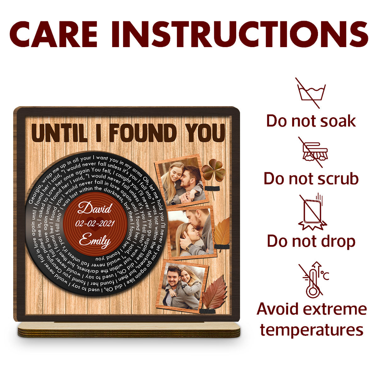 Endless Love Song Keepsake - Personalized Custom 2-Layer Wood Plaque With Flat Base