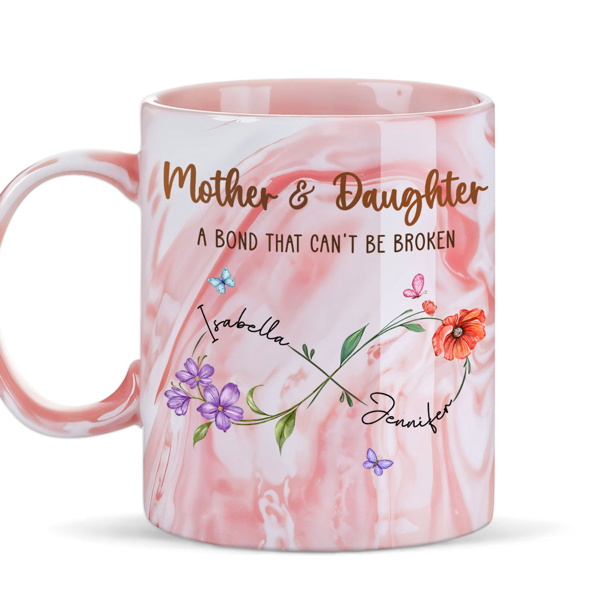 Mother And Daughter Link Forever - Personalized Custom Pink Marble Mug