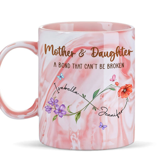 Mother And Daughter Link Forever - Personalized Custom Pink Marble Mug
