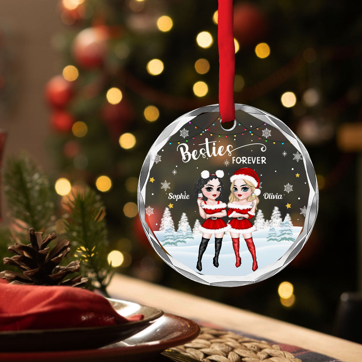 Besties Forever Version 2 - Personalized Custom Glass Ornament