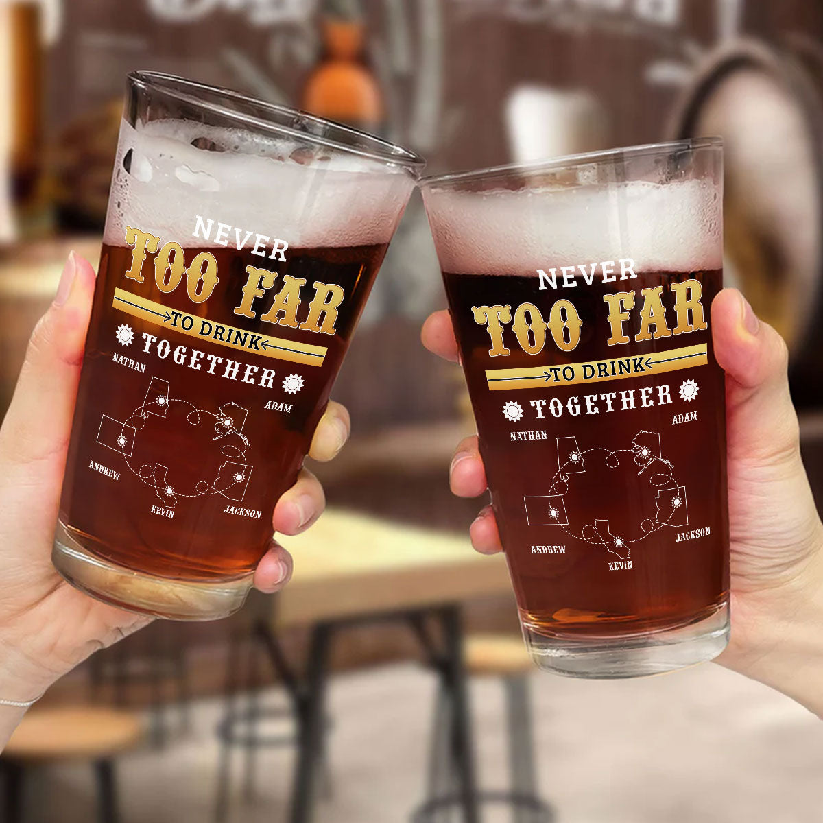 Distance Cannot Keep Us From Sharing A Drink - Personalized Custom Beer Glass