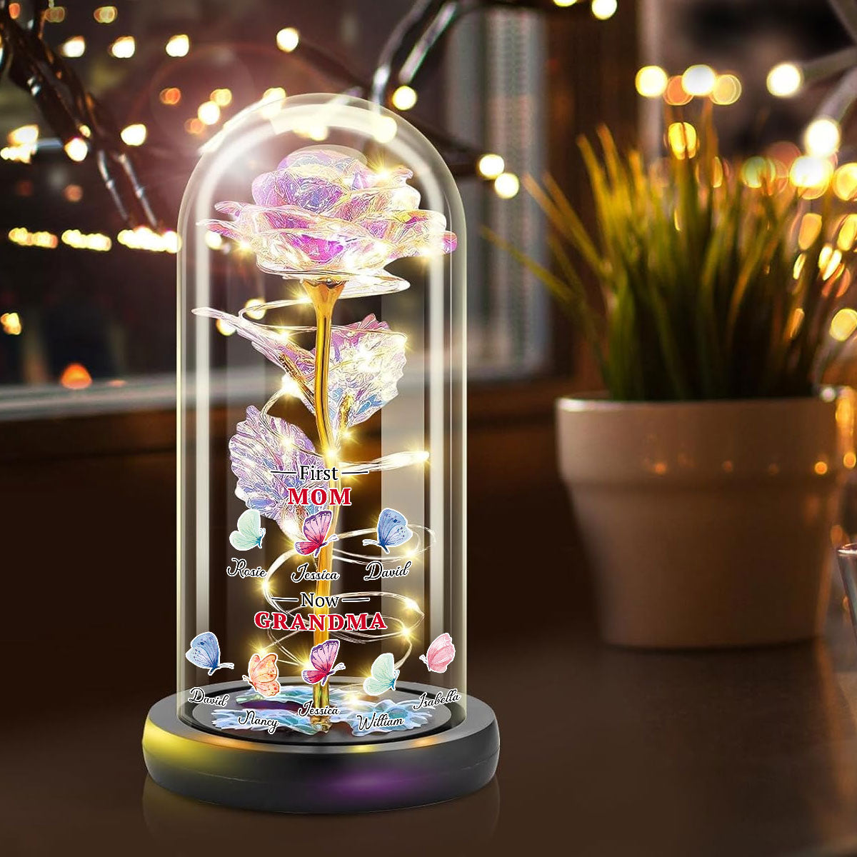 First Mom Now Grandma Butterflies - Personalized Custom Sparkly Rose