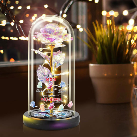 First Mom Now Grandma Butterflies - Personalized Custom Sparkly Rose