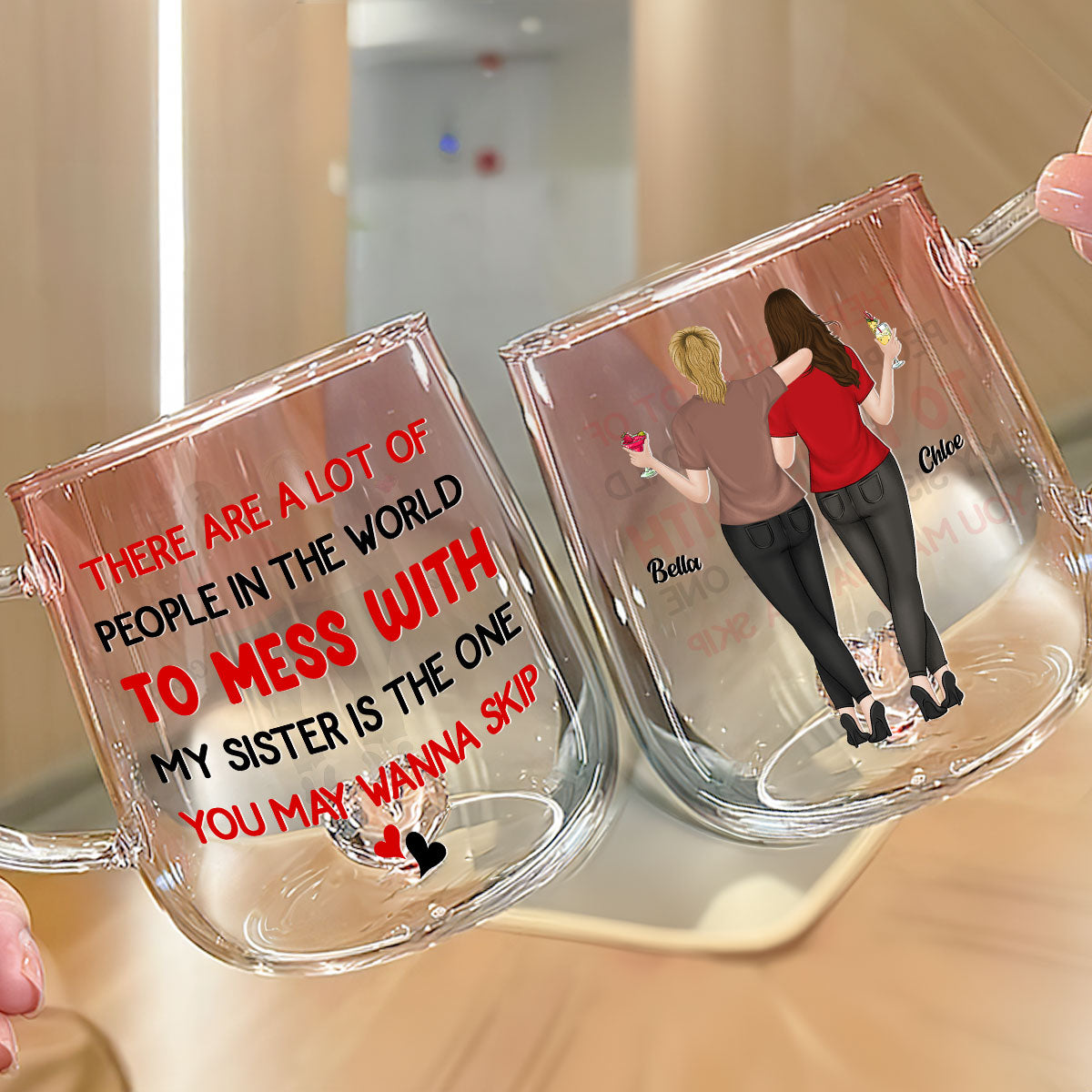Do Not Mess With My Sister - Personalized Custom Pink Gradient Glass Mug