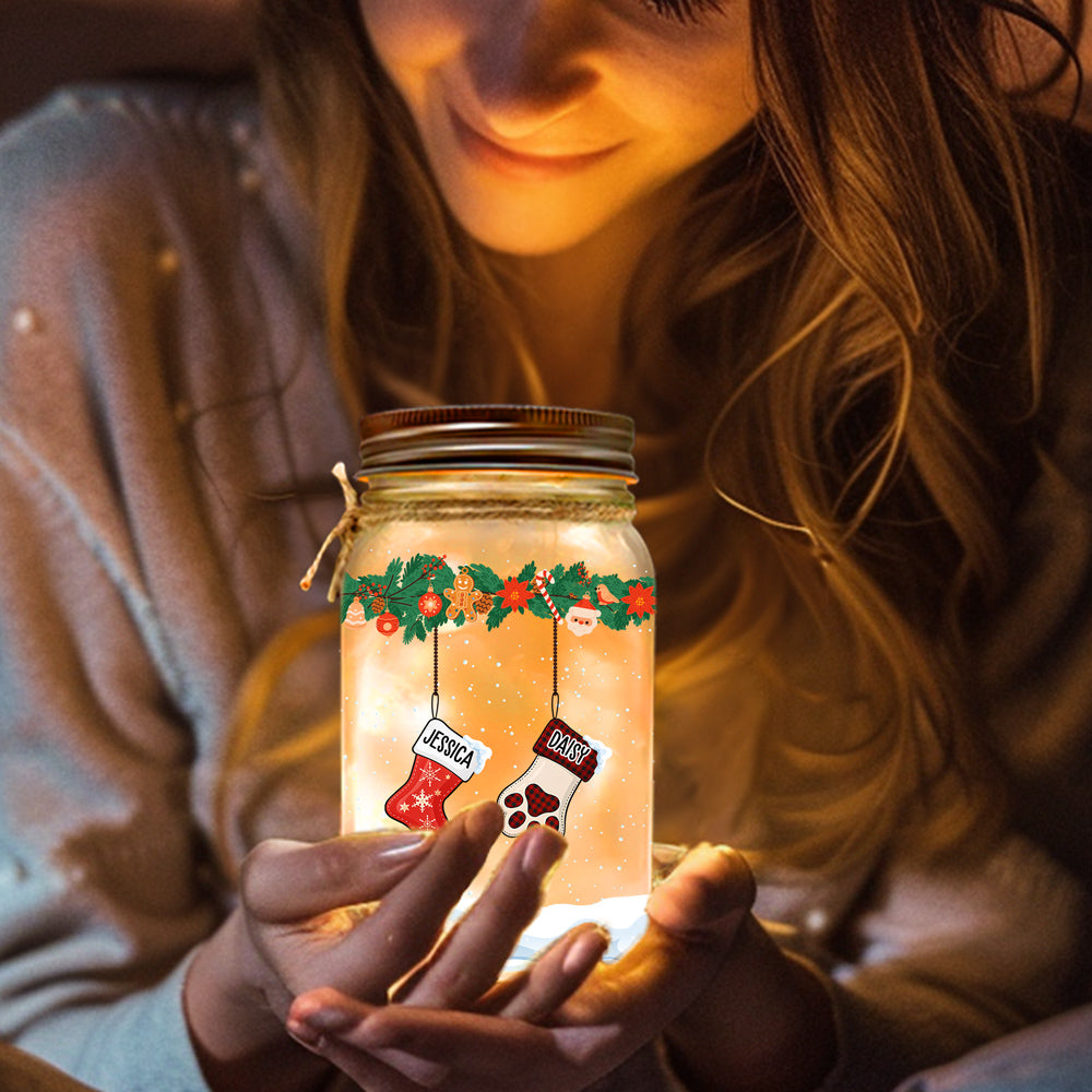 Lovely Stocking - Personalized Custom Mason Jar Light