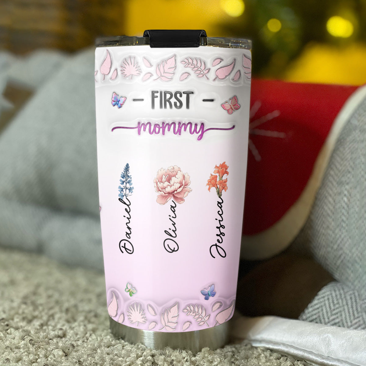 First Mom Now Nana Flower - Personalized Custom 3D Inflated Effect Tumbler