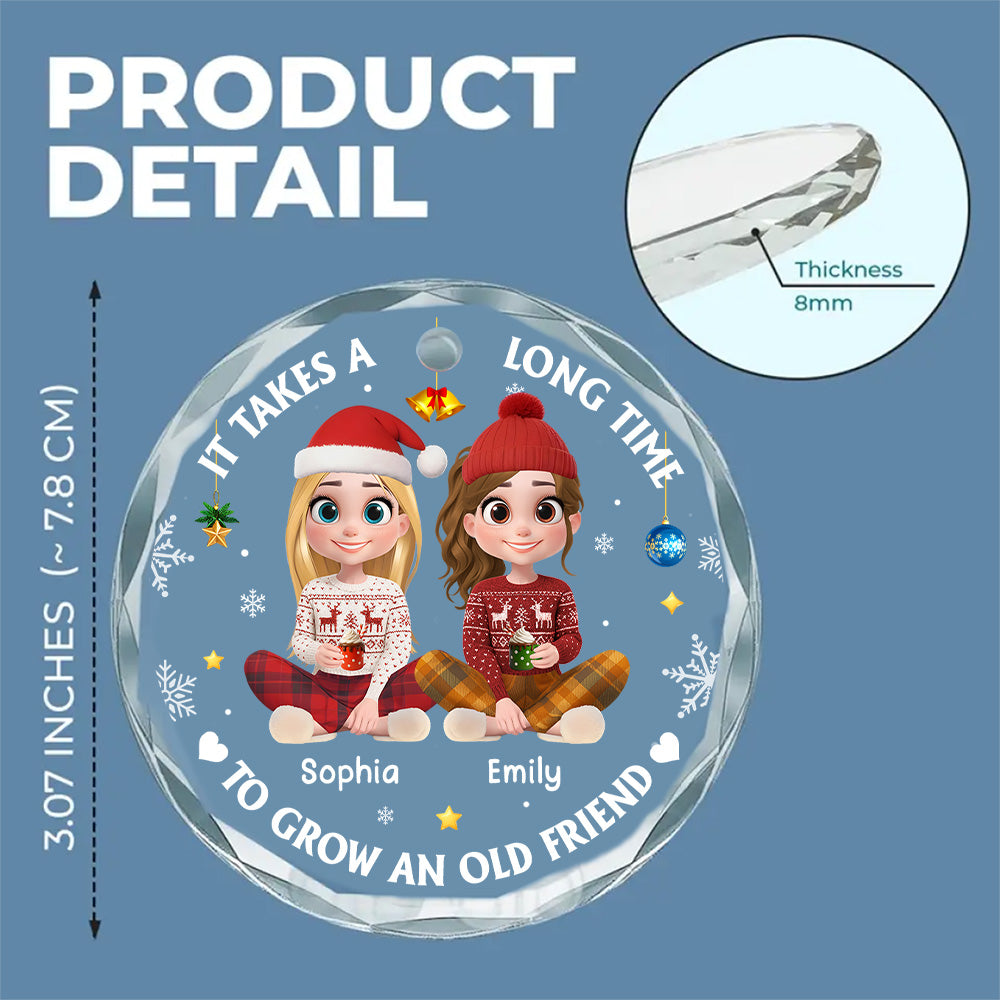 It Takes A Long Time To Grow An Old Friend Cartoonize - Personalized Custom Glass Ornament