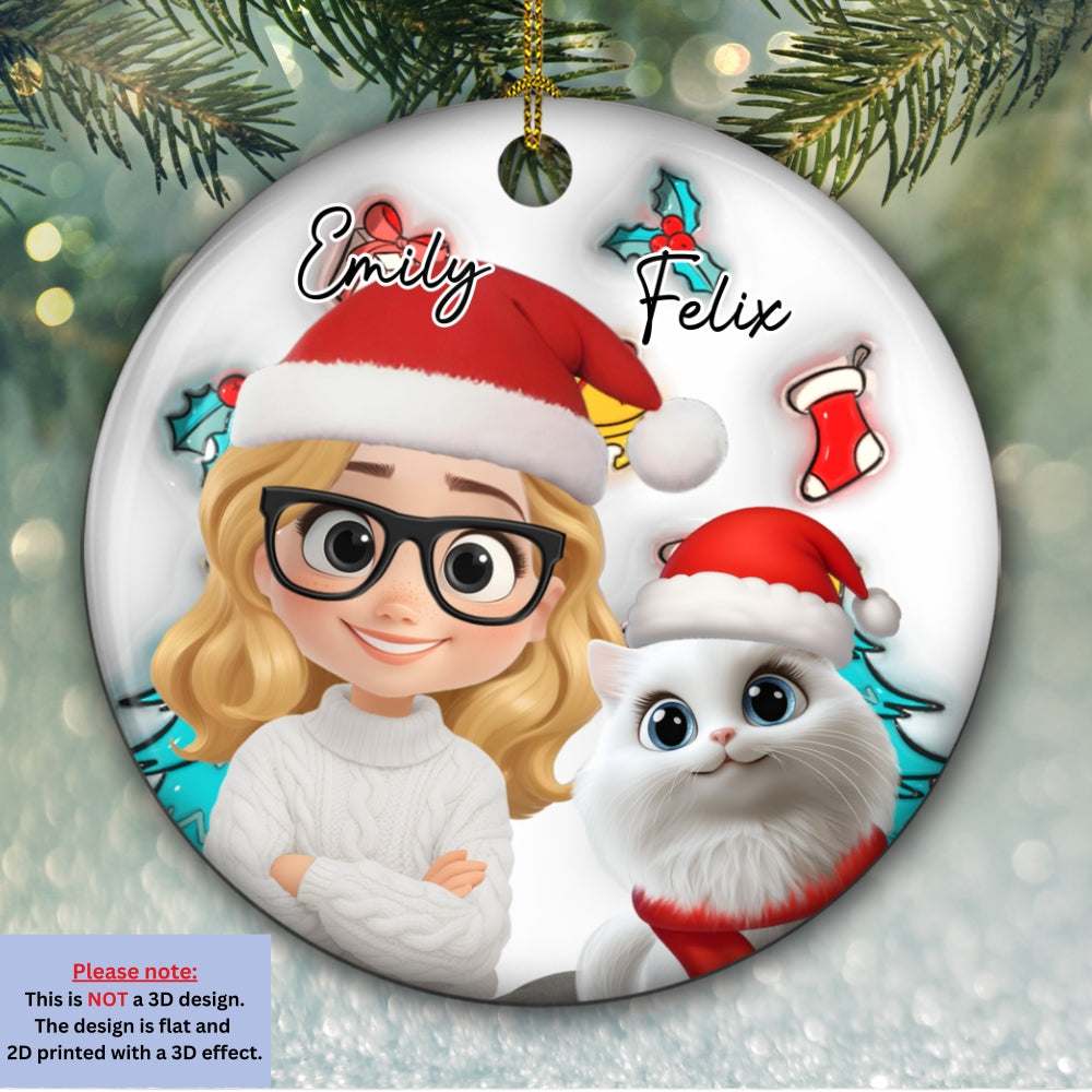 Santa Is Coming To Cats - Personalized Custom 3D Inflated Effect Ceramic Ornament