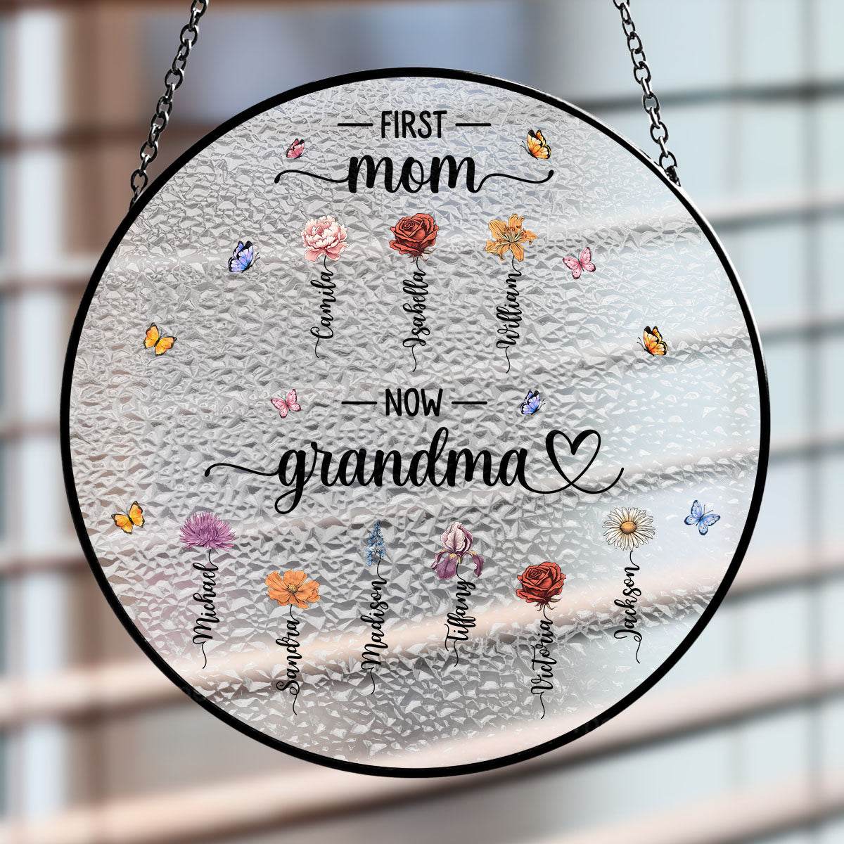 First Mom Now Grandma - Personalized Custom Window Hanging Suncatcher