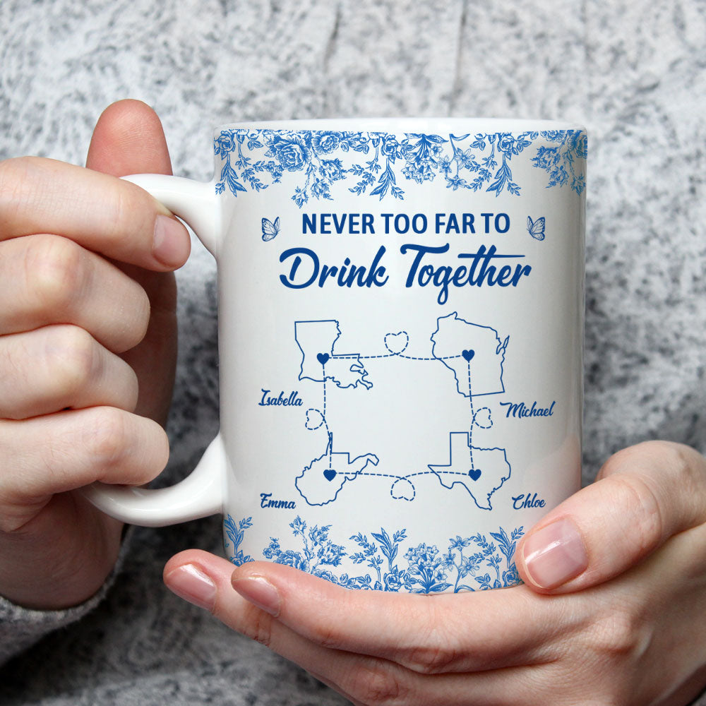 Never Too Far Toile Version - Personalized Custom Coffee Mug