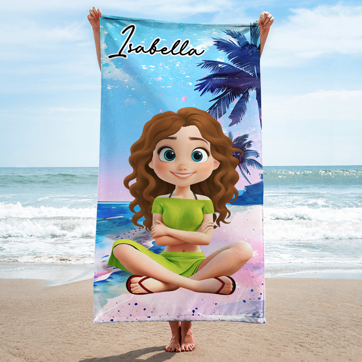 Summer Lady Cartoonize - Personalized Custom Beach Towel