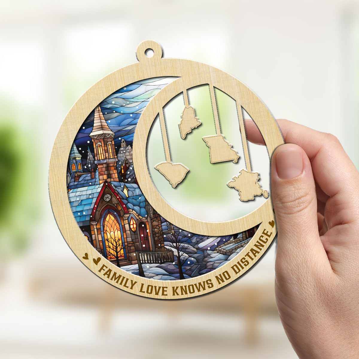 Family Love Knows No Distance - Personalized Custom Suncatcher