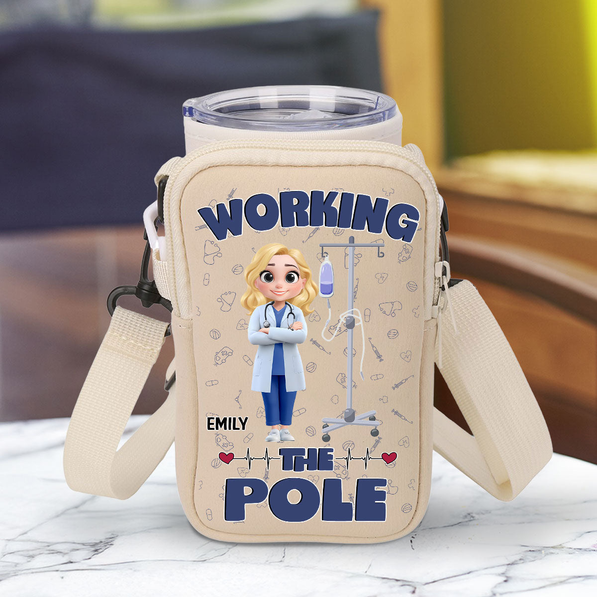 Working The Pole With Care - Personalized Custom Water Bottle Carrier Bag