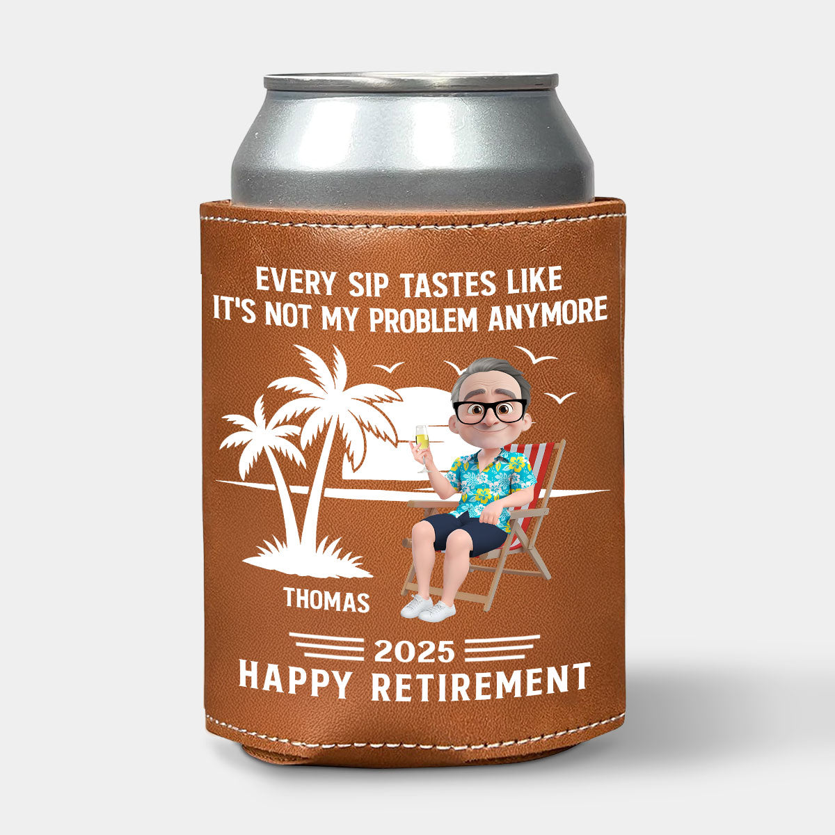 Tastes Like A Retired Legend In Every Sip - Personalized Custom Leather Can Cooler Holder