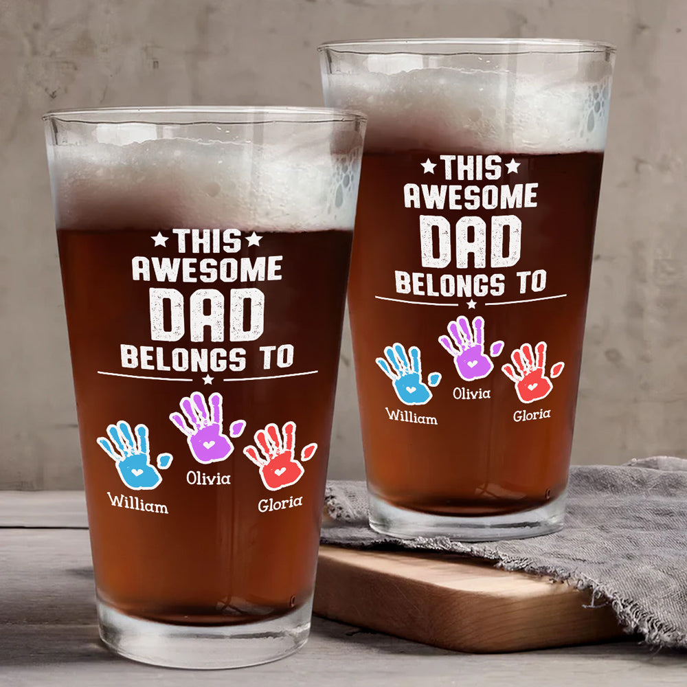 This Awesome Dad Belongs To - Personalized Custom Beer Glass
