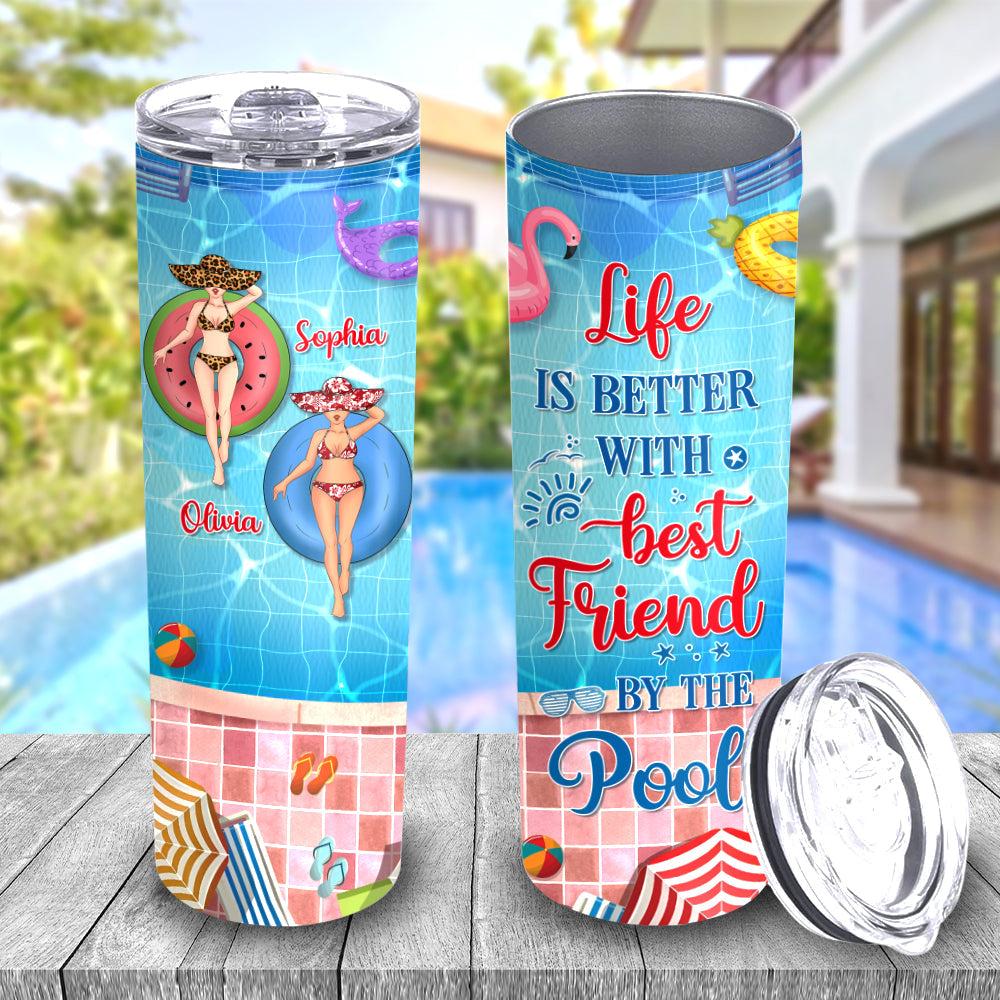 Summer With Bestie - Personalized Custom Skinny Tumbler