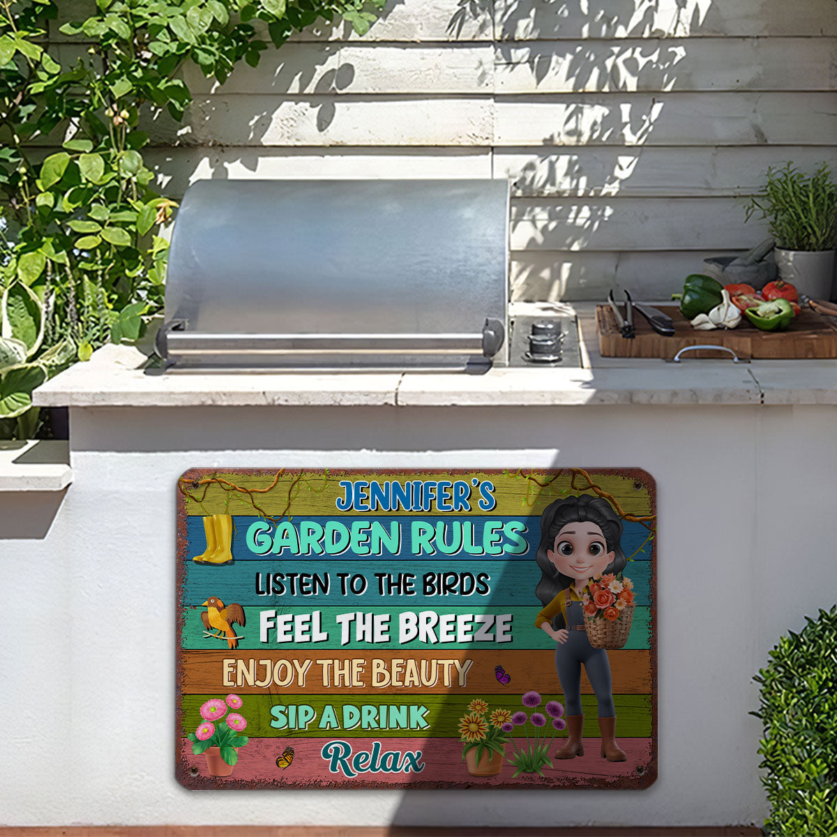 Grandma Garden Rules - Personalized Custom Metal Sign