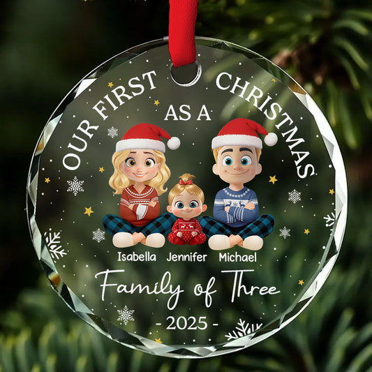 Family Of Three - Personalized Custom Glass Ornament
