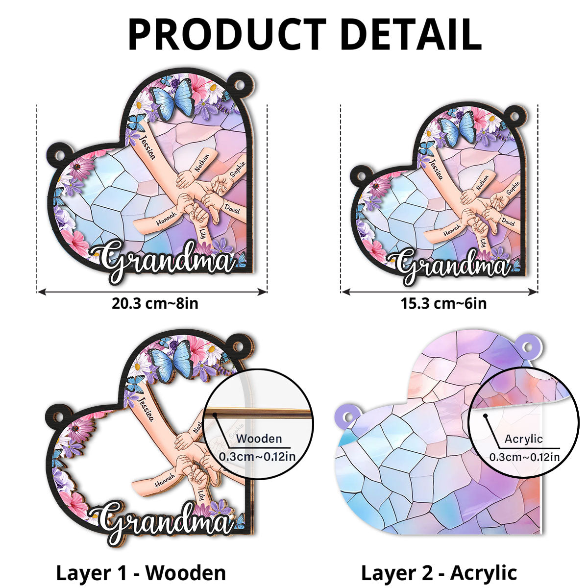 Grandma Mom Holding Hands - Personalized Custom Suncatcher