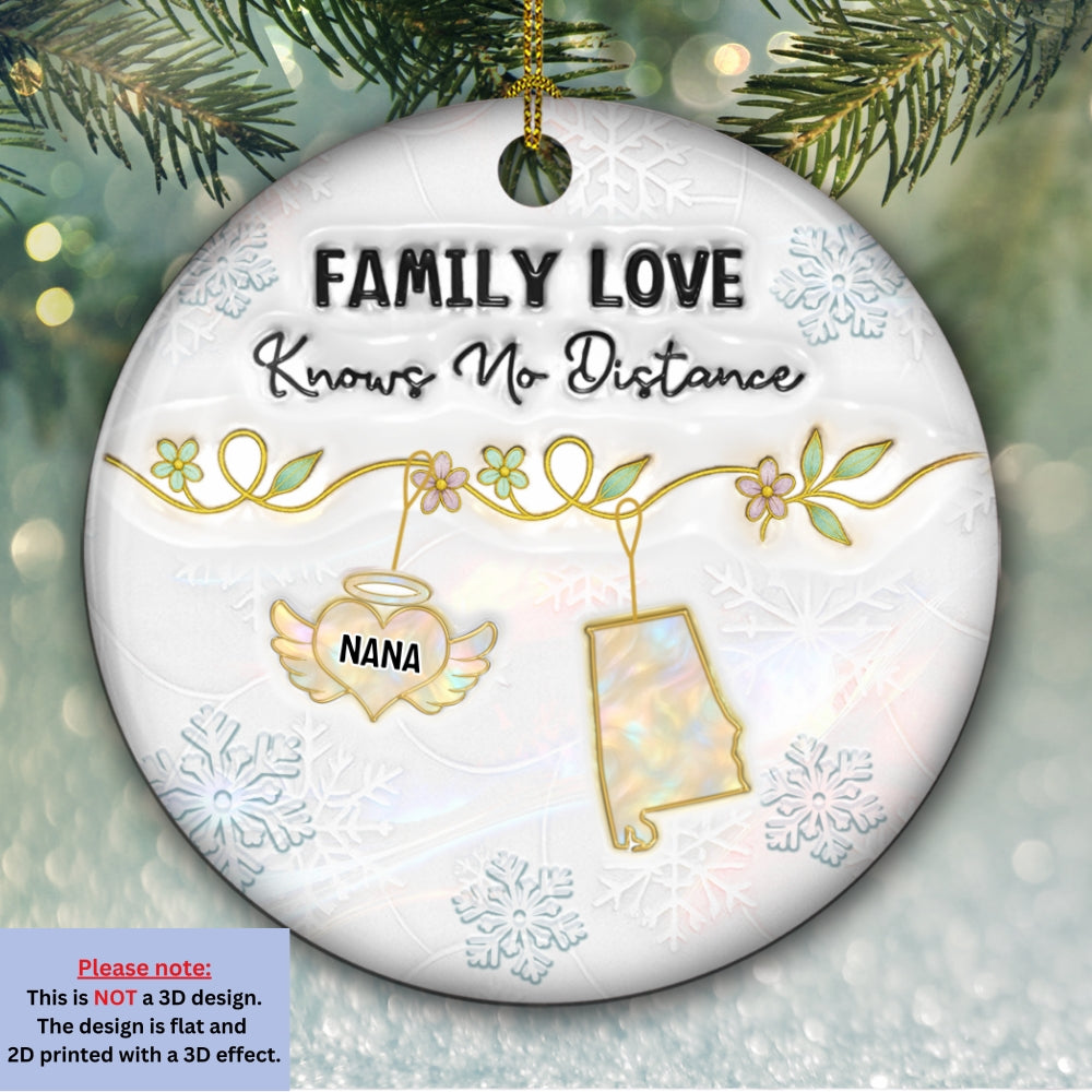 Family Love Knows No Distance Mother Of Pearl Memorial - Personalized Custom 3D Inflated Effect Ceramic Ornament
