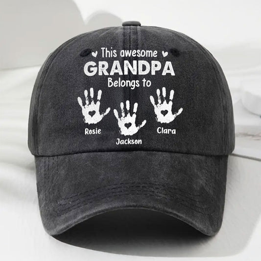 This Awesome Grandpa Belongs To - Personalized Custom Vintage Washed Denim Cap