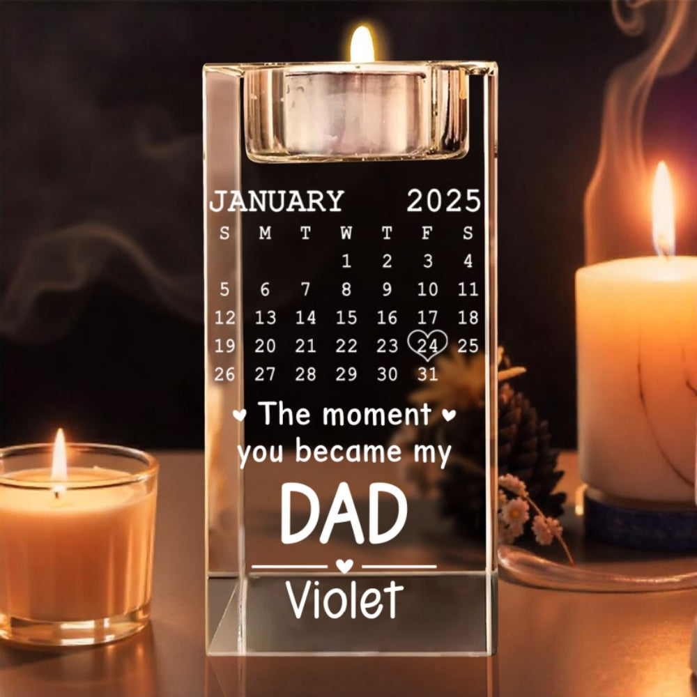 Became Daddy - Personalized Custom Engraved Crystal Candle Holder
