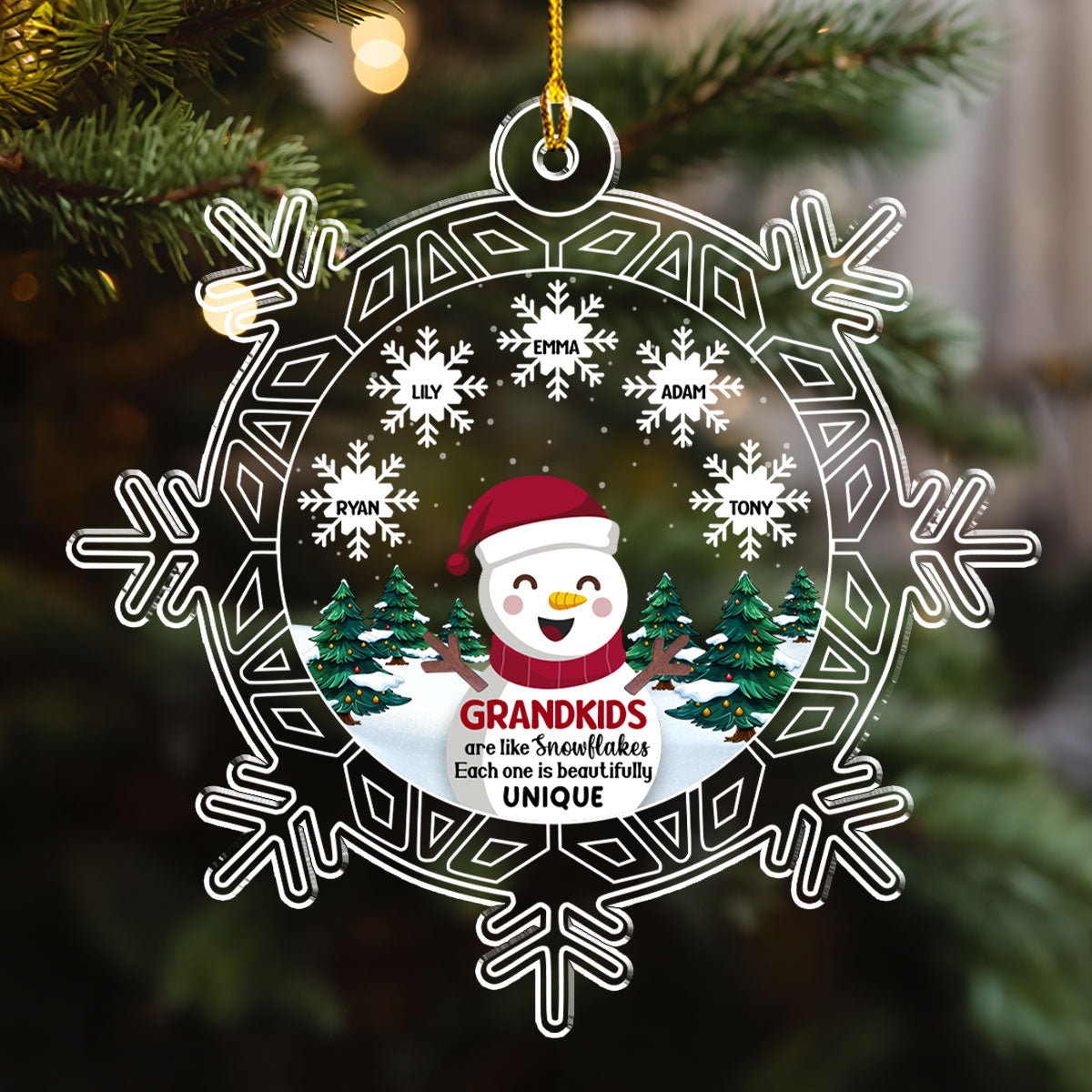 Snowman Grandma And Grandkids - Personalized Custom Acrylic Ornament