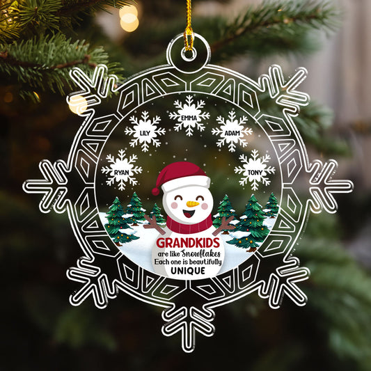 Snowman Grandma And Grandkids - Personalized Custom Acrylic Ornament