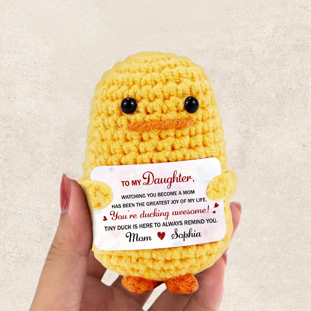 To My Daughter - Personalized Custom Duck Crocheted Plushie With Message