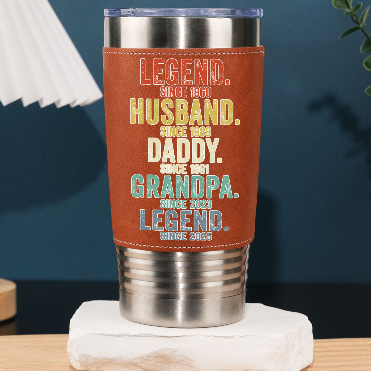 Legend Husband Dad Papa - Personalized Custom Leather Tumbler
