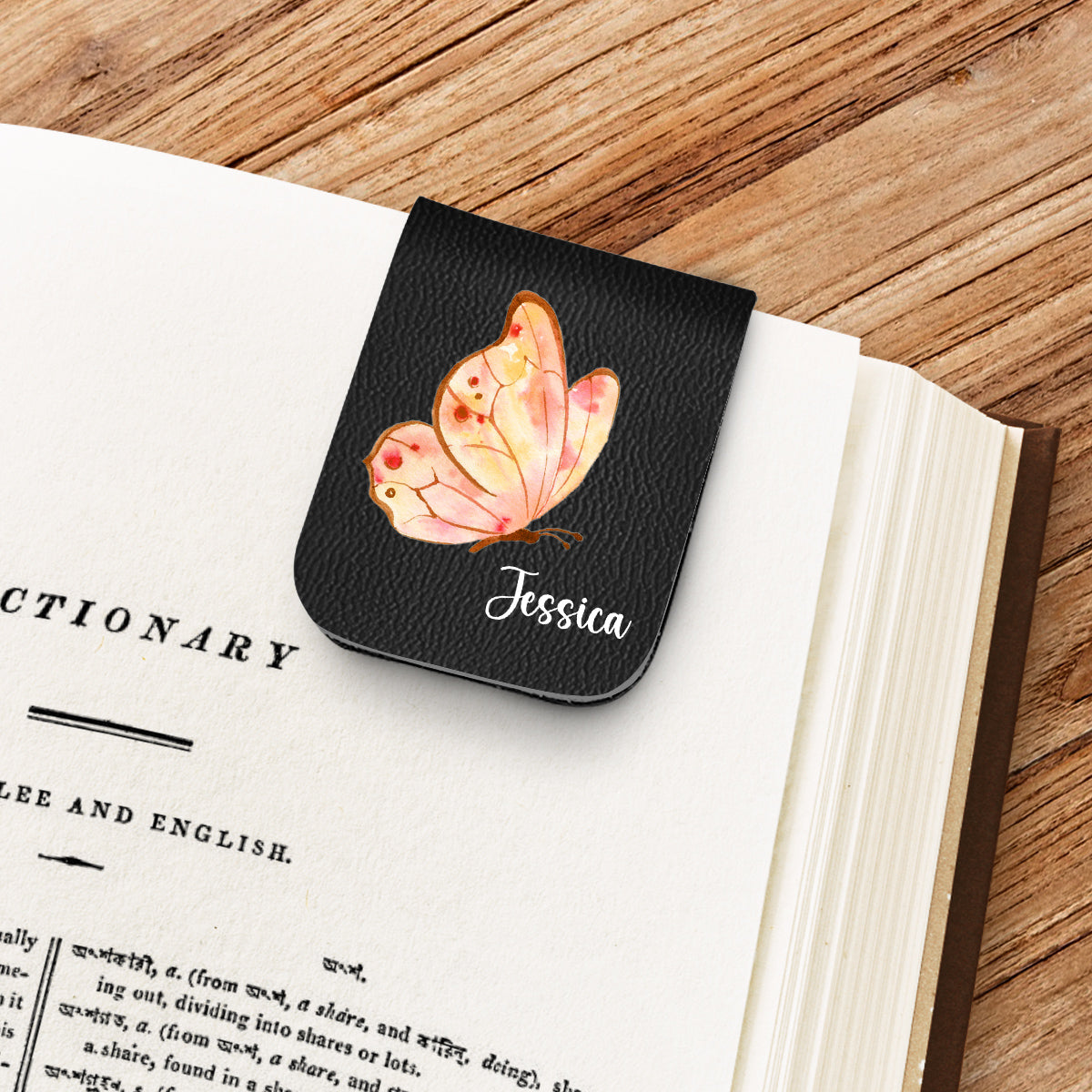 Floral Butterfly - Personalized Custom Leather Bookmark