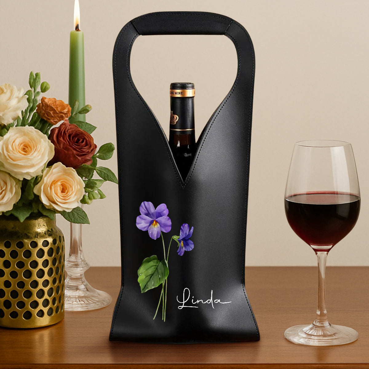 Friends Are Flowers That Never Fade - Personalized Custom Leather Wine Bag