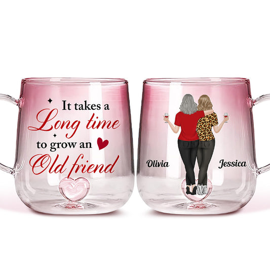 Besties Take Time To Grow - Personalized Custom Pink Gradient Glass Mug
