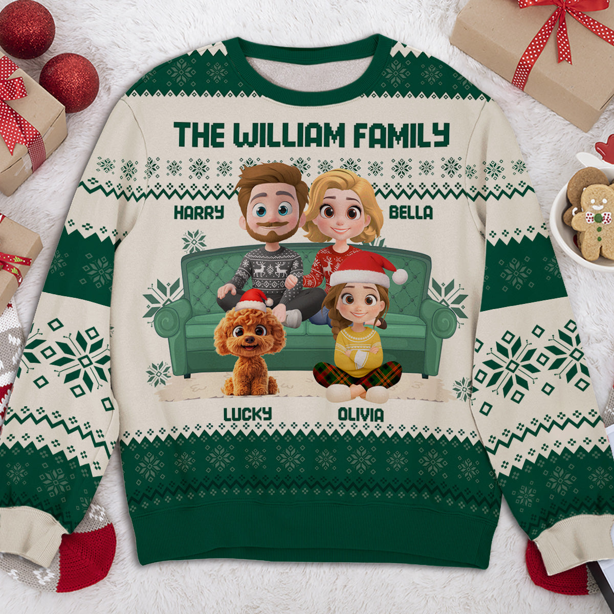 Couple Family With Pets And Kids Cartoon - Personalized Custom All-Over-Print Sweatshirt
