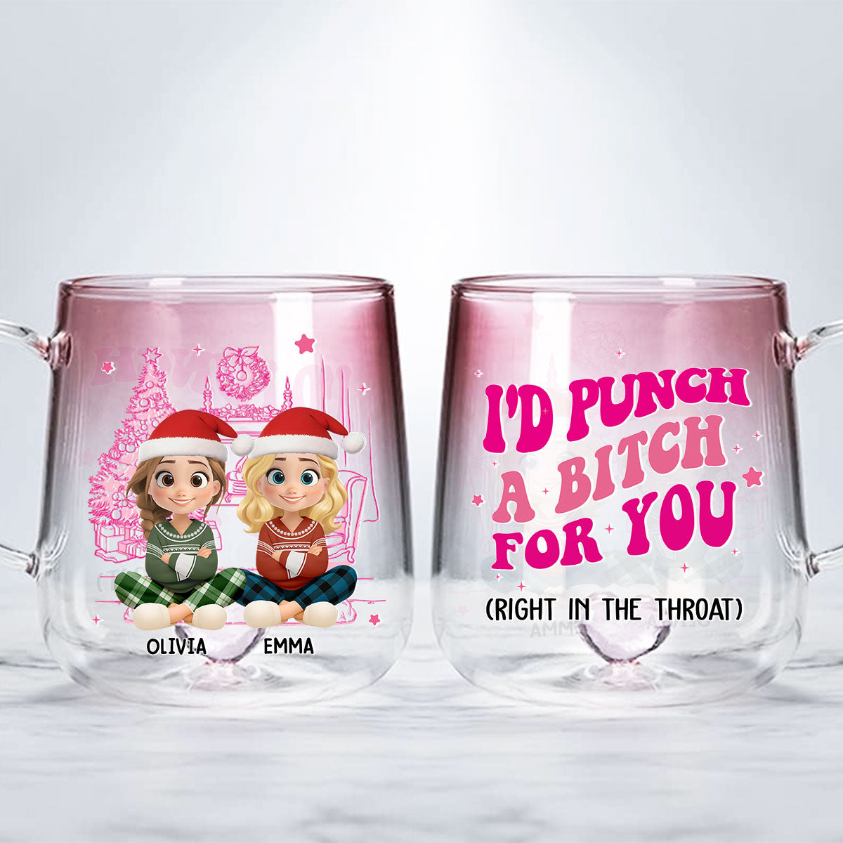 Besties In Pink - Personalized Custom Pink Gradient Glass Mug